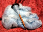 Sky blue mohair and Greensleeves spindle