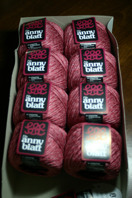 Anny Blatt Braise pink (8 skeins in original box, frogged yarn from unfinished project will be sent along but not included in price) - 48% cotton/48% modal/4% nylon, 50g/123 yds, 22 sts=10cm, 3.75mm needles/hook